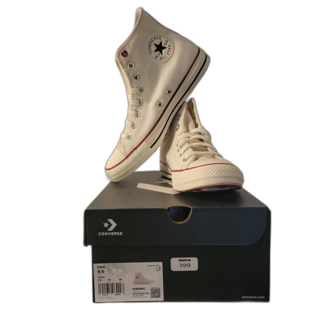 Converse Chuck Taylor All Star High Top Lace Up Canvas Sneakers White Red Hearts